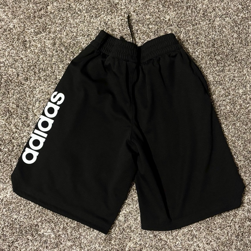 Adidas Black Shorts with Bold White Logo - Youth Size S (8)
